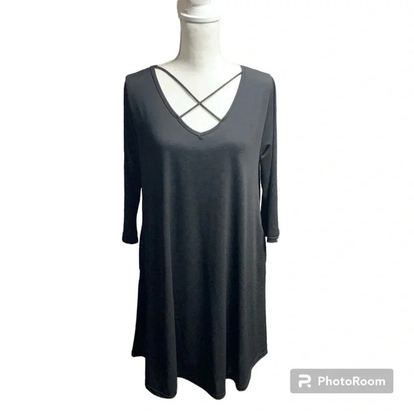 heathmoor Dresses & Skirts - Heathmoor black tunic swing dress size large strappy top very stretchy